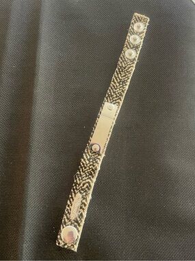 Plunder Brown Zebra Print Leather Snap Bracelet. Silver rectangular ID tag. NEW